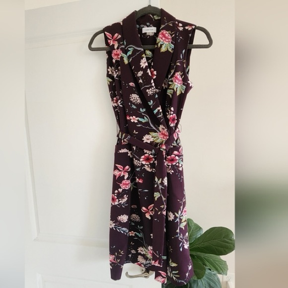 Calvin Klein Floral Wrap Dress Sleeveless Collared Sheath with Self Belt size 2 - Picture 1 of 6